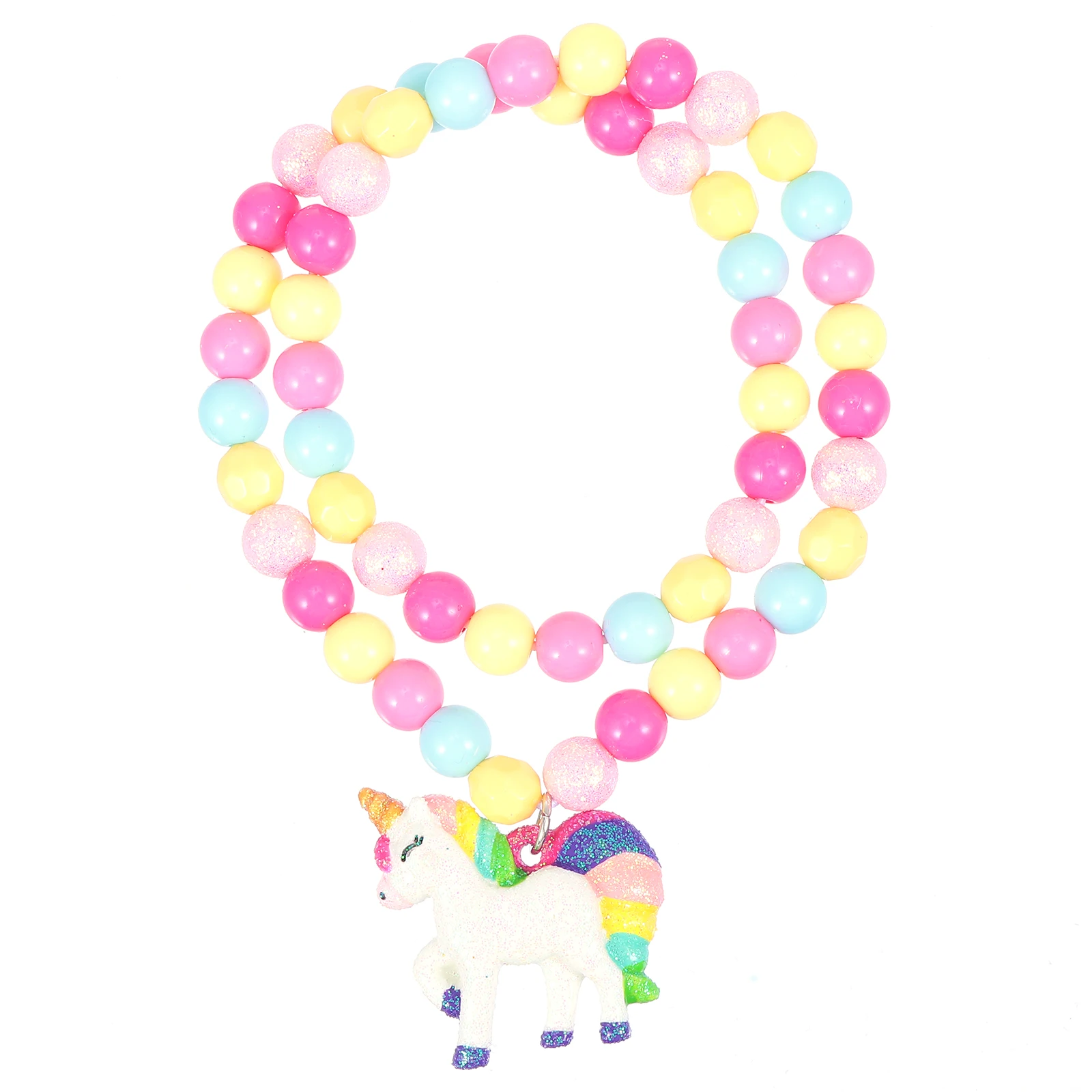 

2Pcs Kids Unicorn Necklace Plastic Beaded Bracelet Jewelry Cartoon Necklace H made Party Gifts