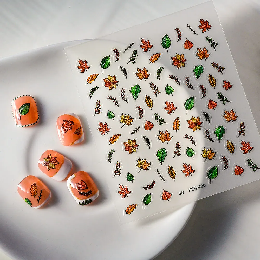 1 pc 5d tropische grüne Blatt Nagel kleber hochwertige geprägte exquisite Sommer rot Ahornblatt Design Nail Art Dekoration Aufkleber