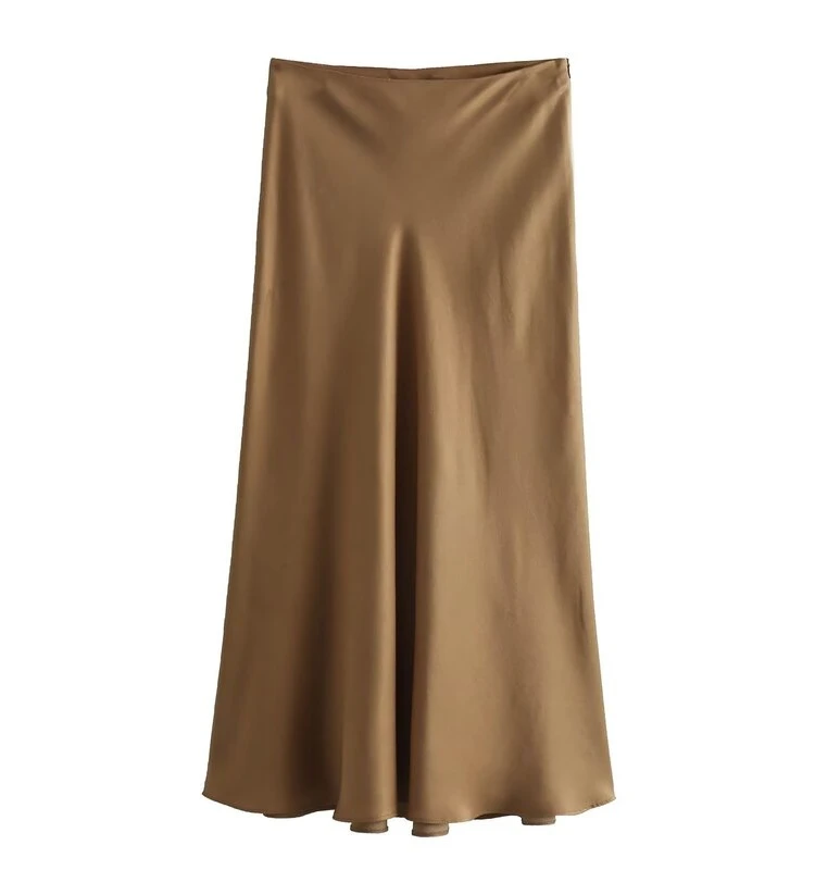 

Ele Silk Satin Midi Skirt 2023 Autumn New Women's Faion High Waist Versatile Sle Quali Texture Midi Length f Skirt