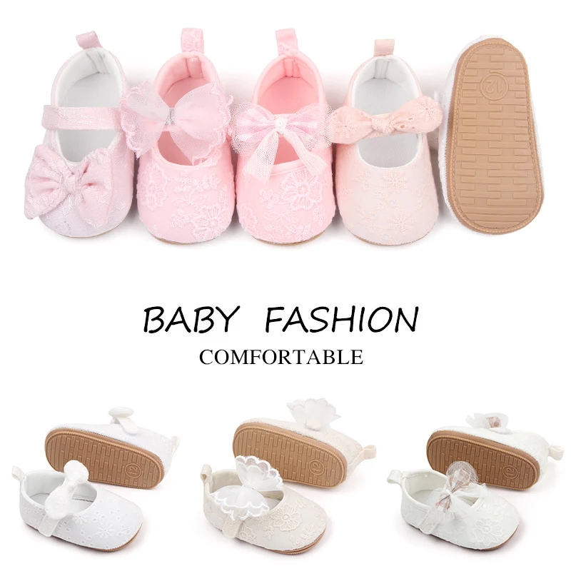 

0-18M Infant Baby Girls Princess Shoes Soft Bow Flower Non-slip Bottom First Walker Shoes Toddler Shoes