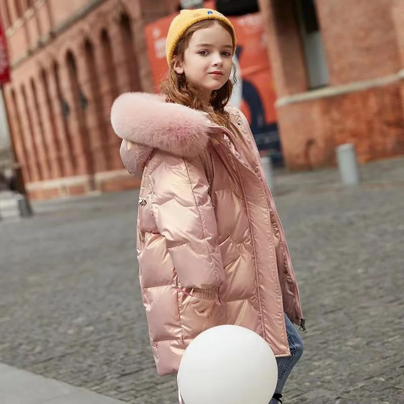 Girls Glossy Jackets Kids Thicken Warm Outerwear Fashion Hooded Coats Teens 2024 New Cotton Overcoat Winter Casual Parkas