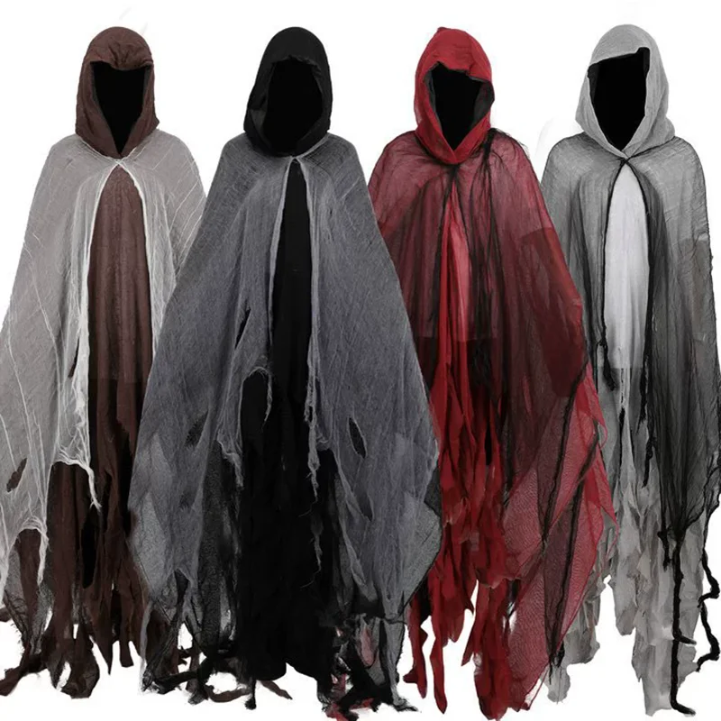 

Halloween Cosplay Costume Cloak Hooded Unisex Gothic Horror Robe Halloween Decorabtion Costume Cape Day Of The Dead Party Props
