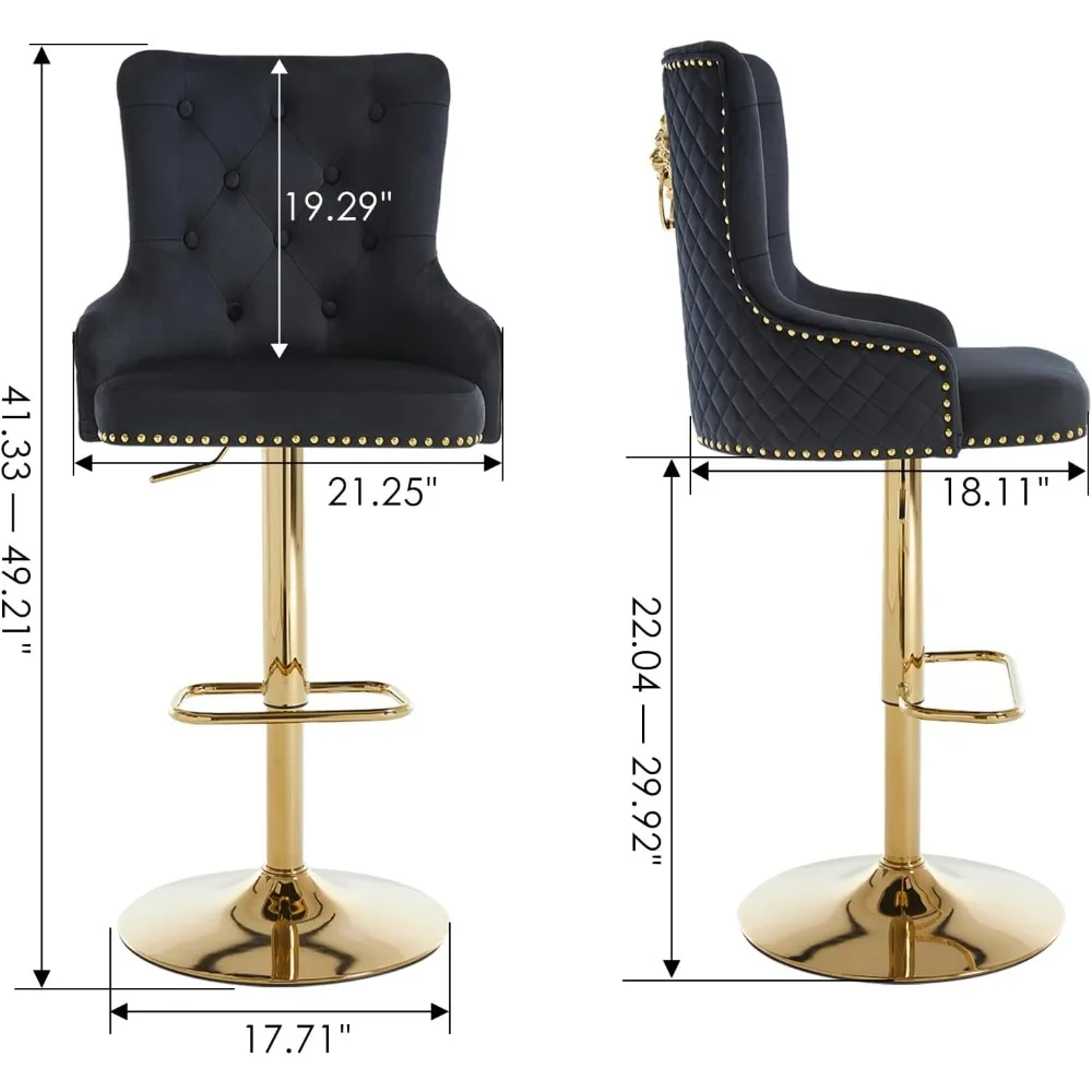 고급스러운 터프티드 등받이 회전 의자, 2개 세트, 황금 사자 베이스가 있는 현대적인 조절 가능한 카운터 높이 의자