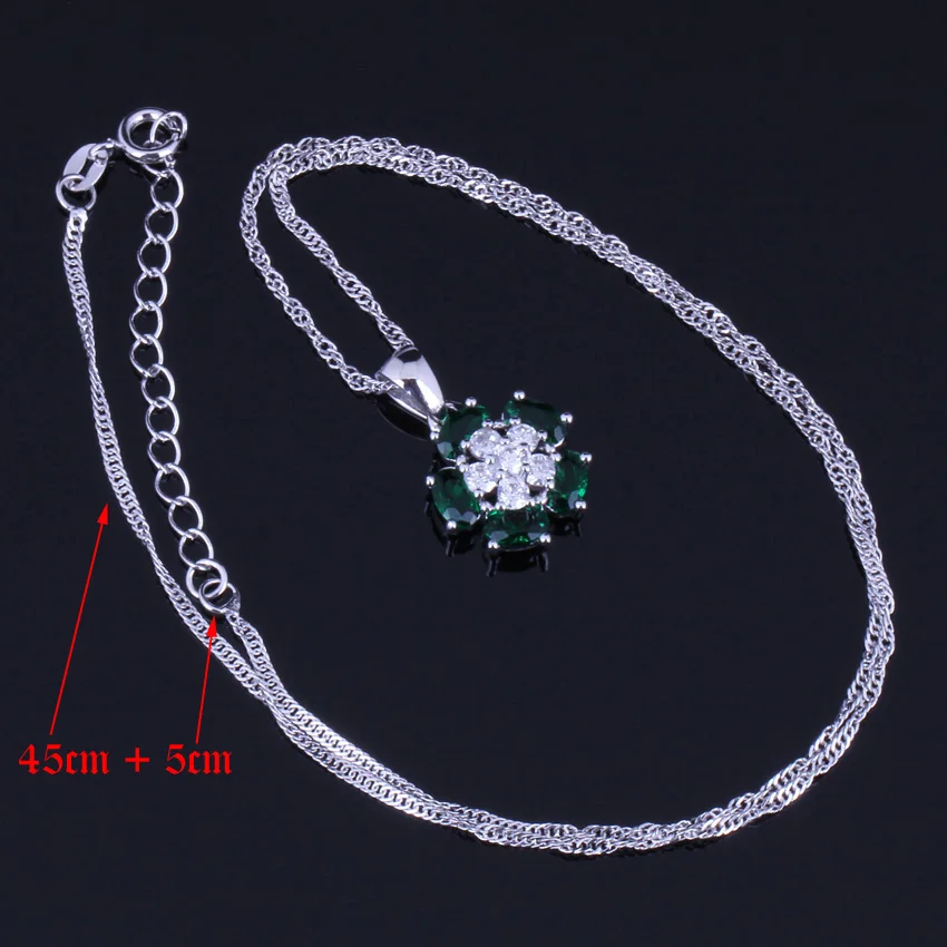 Glamorous Green Cubic Zirconia White CZ Silver Plated Jewelry Sets Earrings Pendant Chain Ring V0235