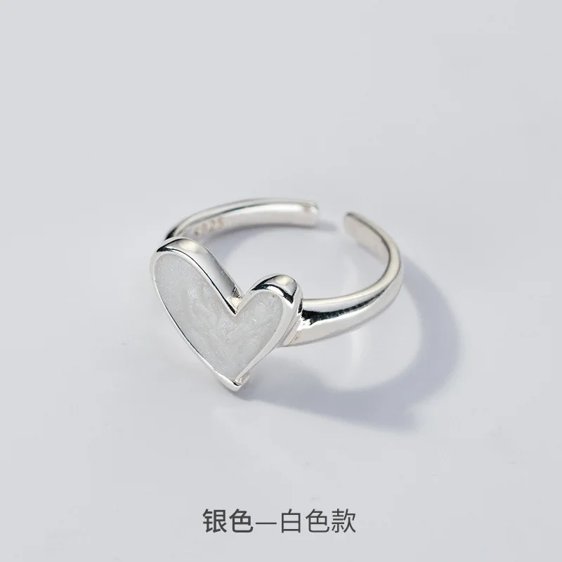 Vintage 925 Sterling Silver Drip Glue Heart ​Finger Ring Adjustable  Silver Rings For Women Wedding Luxury Jewelry Brand Gift