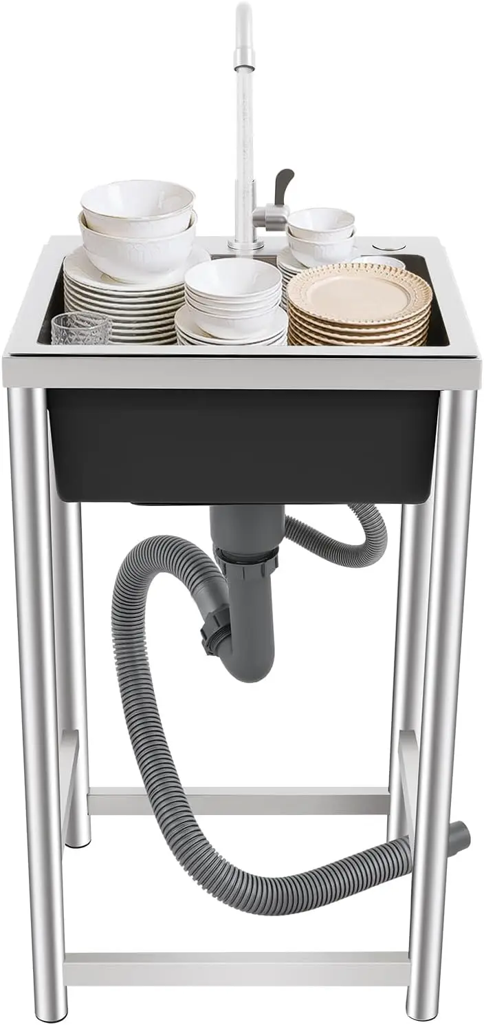 

Free Standing Utility Sink, Stainless Steel Sink with 360-Degree Rotation ° Rotatable Faucet, Single Bowl Commercial Sink for Cleaning Tableware.