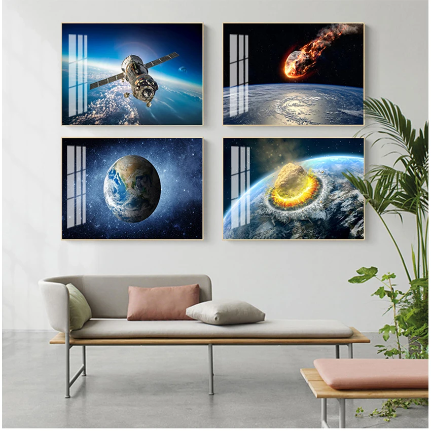 Meteorite Wall Pictures for Living Room Decoration Galaxy Stars Astronaut Planet Hole Space Posters and Prins Universe Earth