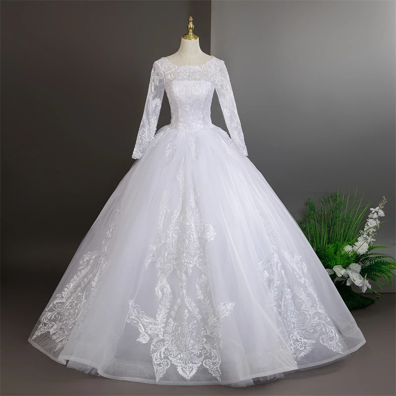 Full Sleeve Wedding Party Dress Pure White Wedding Dresses Long Sleeve Luxury Lace Plus Size Bridal Dresses Customized 2025 New