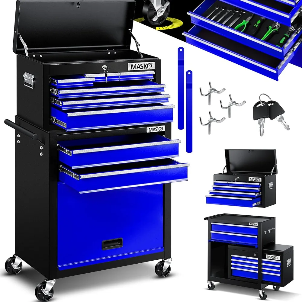 Masko ® Carro de Taller con maletín Incluido, 9 Compartimentos con Cerradura Metal Macizo, Carro de Herramientas sin Herramientas