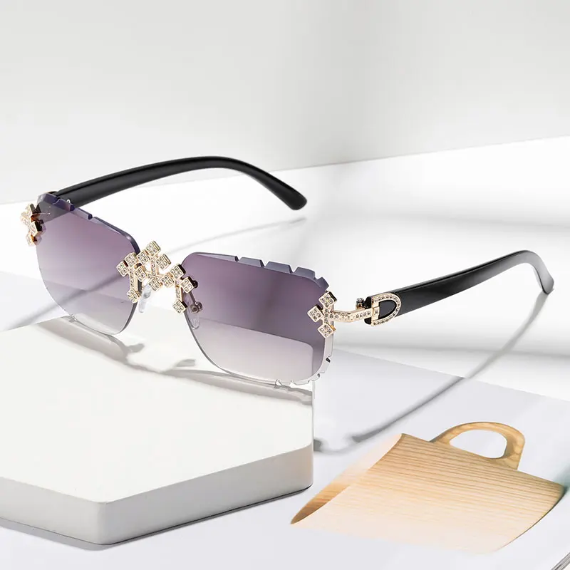 New Frameless Fashion Glasses for Men and Women, High-Definition Lenses with Textured Rhinestone Inlays, Trendy Frame Design, Suitable for Daily Casual Wear, Perfect Gift Choice