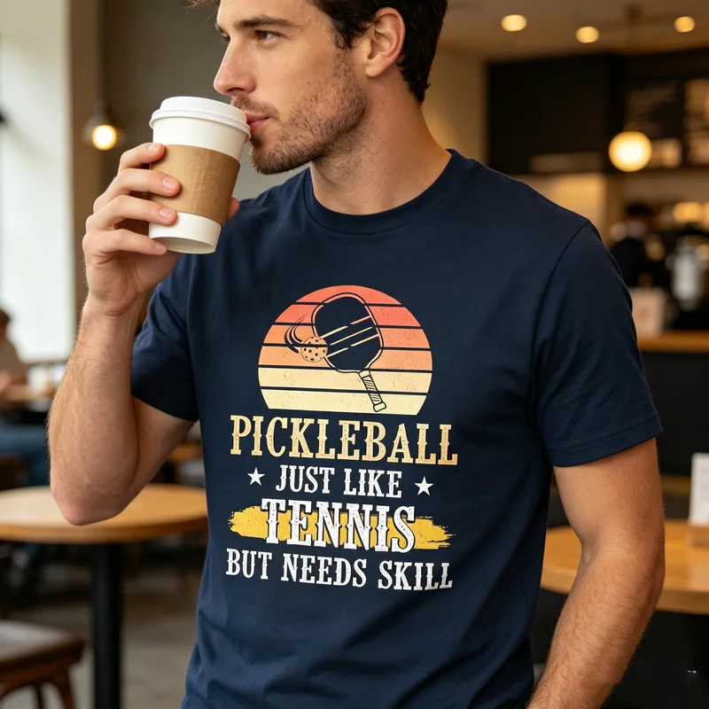 Pickleball Just Like Tennis T-Shirt Funny Vintage Sunset Graphic Tee Casual Sports Cotton Short Sleeve Top for Men Women