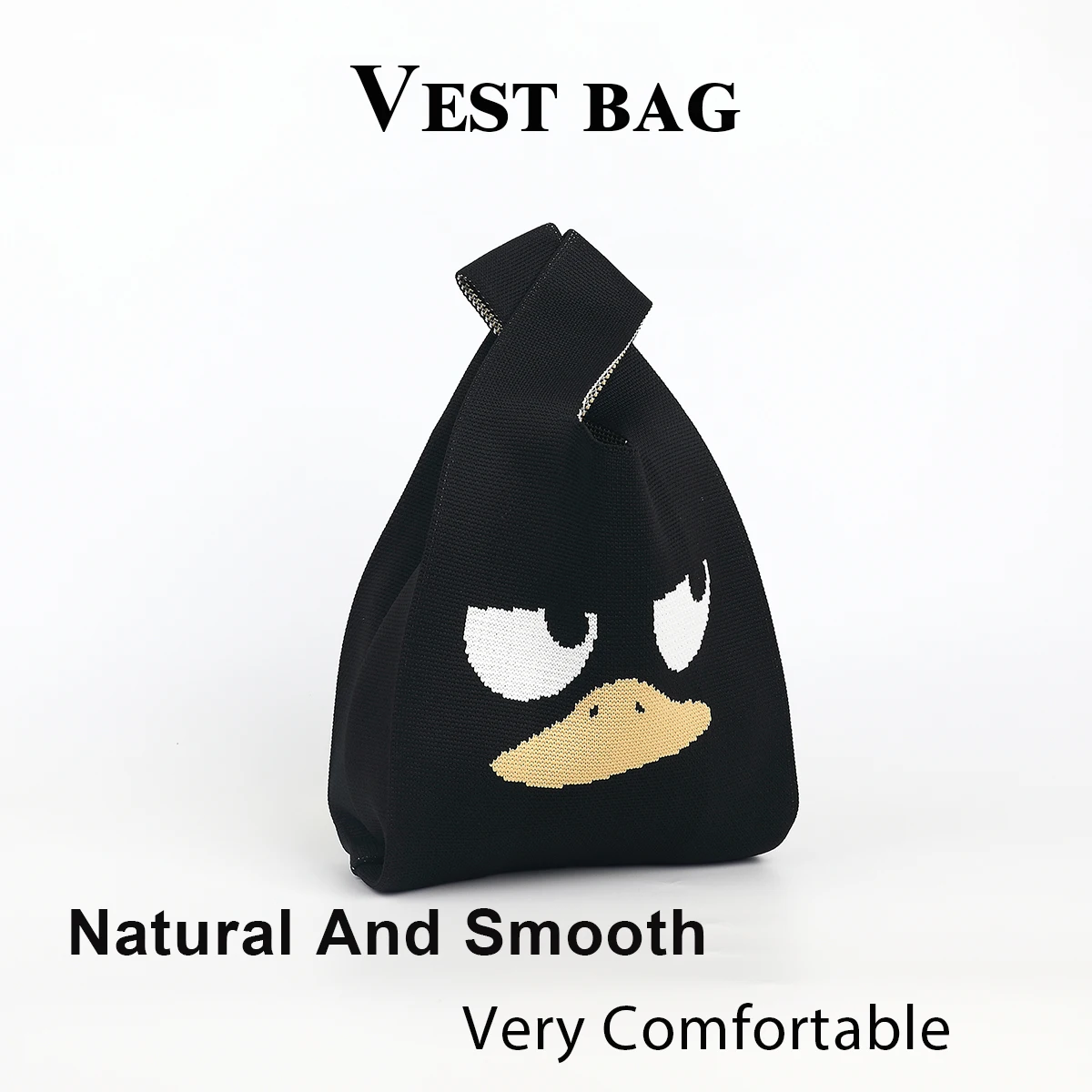 Bolsa de punto estilo dibujos animados con expresión divertida, elegante y bonita, regalo para niños, adecuada para todas las estaciones en varias ocasiones, botella de agua cosmética para lápiz labial con llave de teléfono móvil de mano abierta, compras de ropa de trabajo diaria