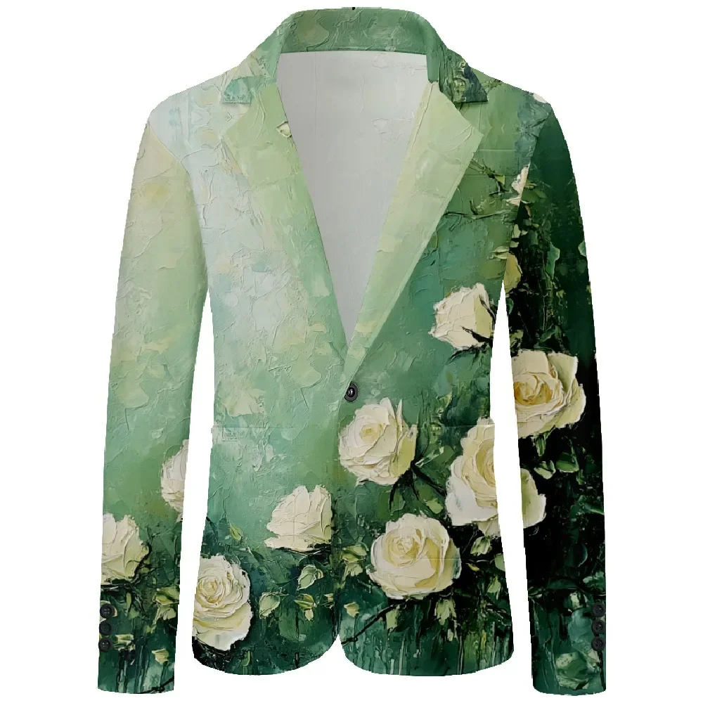 Men Butterfly Floral Printed Casual Blazer Vibrant Orange Blooms Artistic Design Coats for Fashion-Forward Statement Making