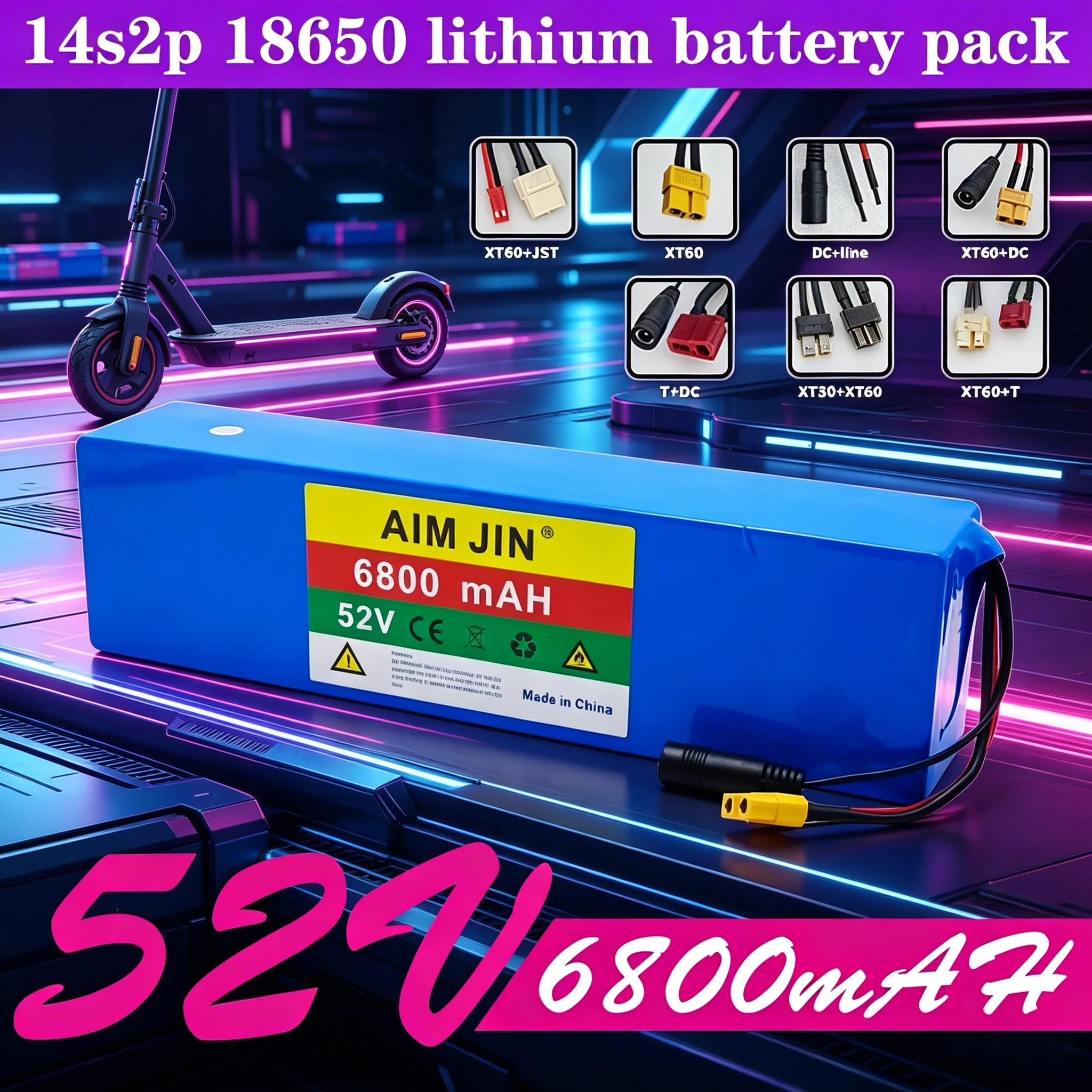 

18650 Lithium Ion 14S2P Battery Pack 52V 6800mAh 1500W High-Quality for Bicycle Scooter Motorcycle with Built-in BMS