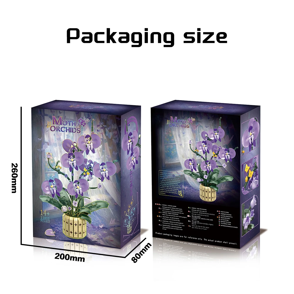 영원한 난초 블록 발렌타인데이 DIY 벽돌 꽃병과 상자가 있는 꽃 장식 어린이 및 성인용 MOC 로맨틱 장식품 최고의 선물