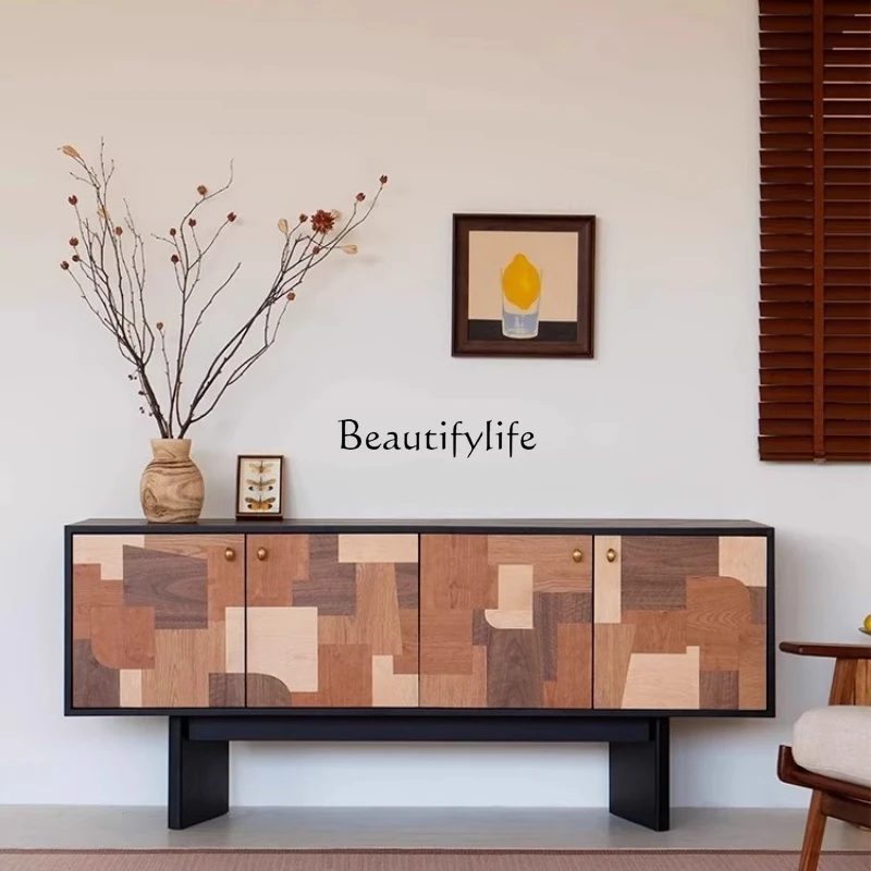 

Medieval style solid wood dining side cabinet, retro silent wind integrated decorative storage locker against the wall