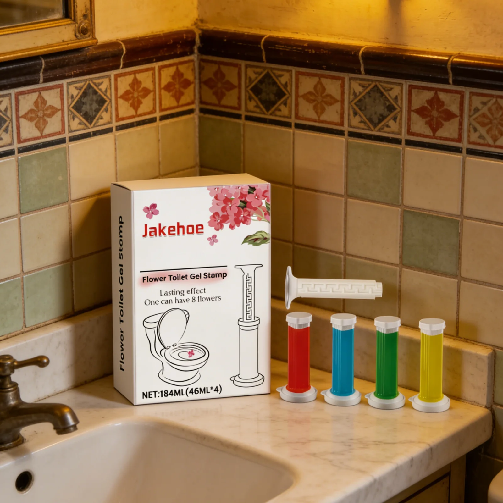 Jakehoe Flower Toilet Gel Stamp Bathroom Freshener Odor Eliminator Long Lasting Fragrance Gentle Formula Toilet Deodorizer Gel
