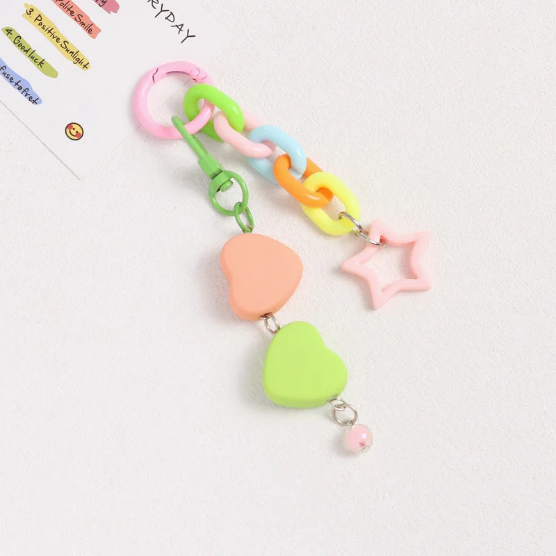 Colors Acrylic Plastic Link Chain Keychain Creative Heart Key Ring For Women Bag Charm Crafts Keychains DIY Handmade Accessories