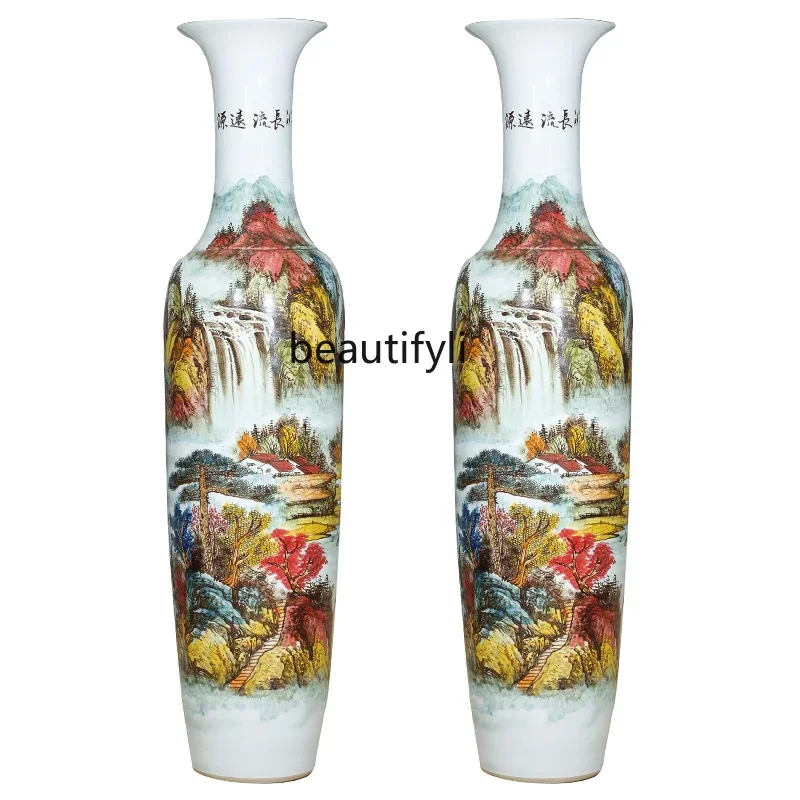 Jingdezhen Ceramic Floor Vase Hand Painted Pastel Living Room Decorations Porcelain Bottle plus Size Ornaments