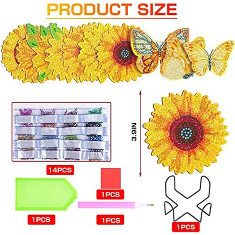 

Upgraded Sunflower Diamond Painting Coaster Set Kit With Bracket Suitable For Beginners, Adults, And Art And Crafts Supplies Set