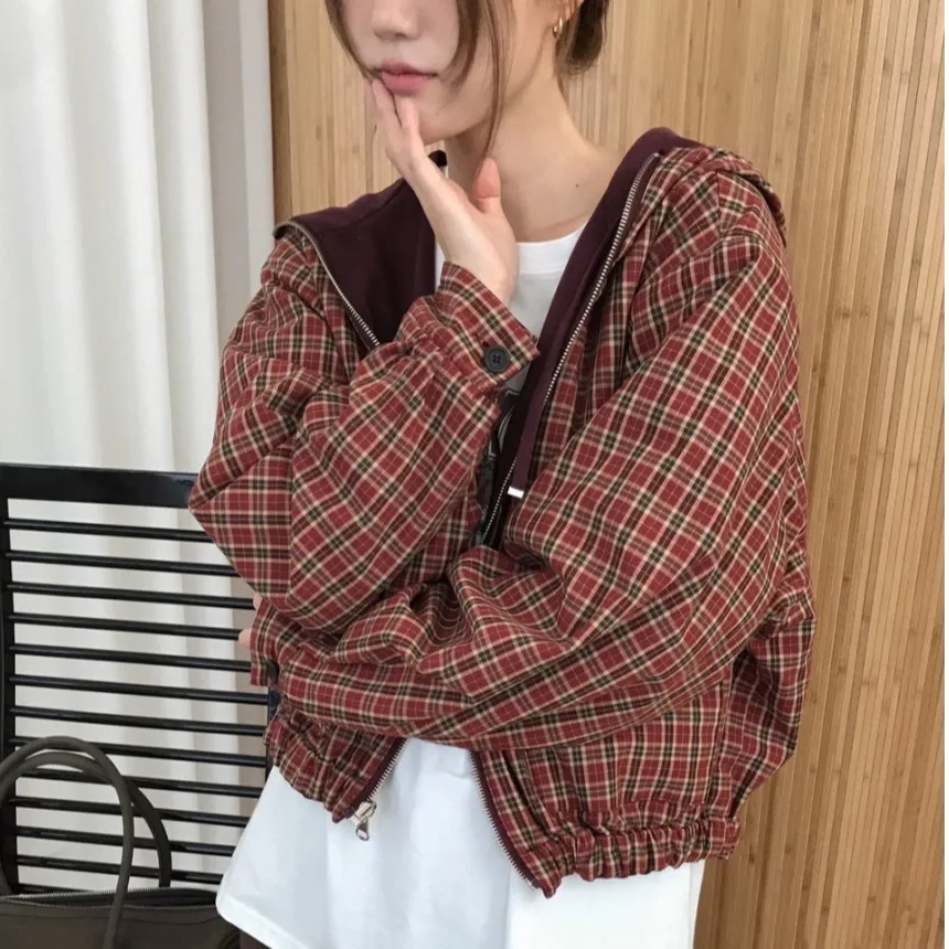 

Faionable двусторонняя одежда, весенне-осенний женский топ свободного кроя с капюшоном на шнурке, повседневная уличная верхняя одежда