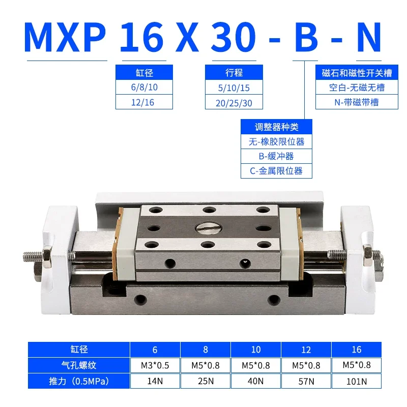 SMC Small MXP8/MXP10/MXP12/MXP 16 - 5-10-15 - 20/C/B/N Micro Slide Cylinder