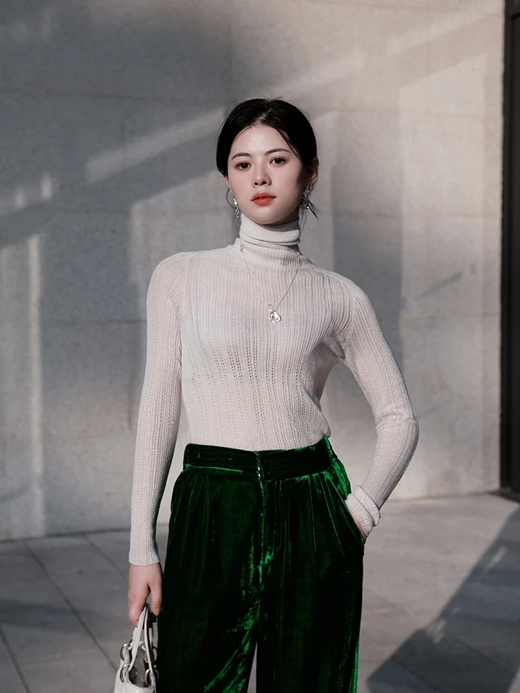 

Water Soluble Wool Base irt Luxury Chael with Gold Tead Beautiful Wool for Autumn And Winter High Collar Long Sve Regu...