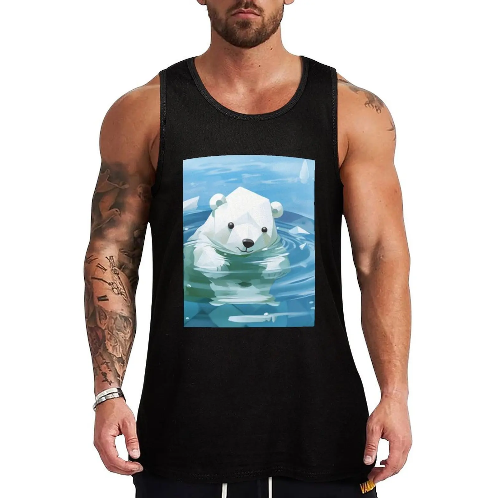 Polar Bear Swimming Cheerfully Tank Top Urban Street Tank Top Casual Sleeveless Shirt