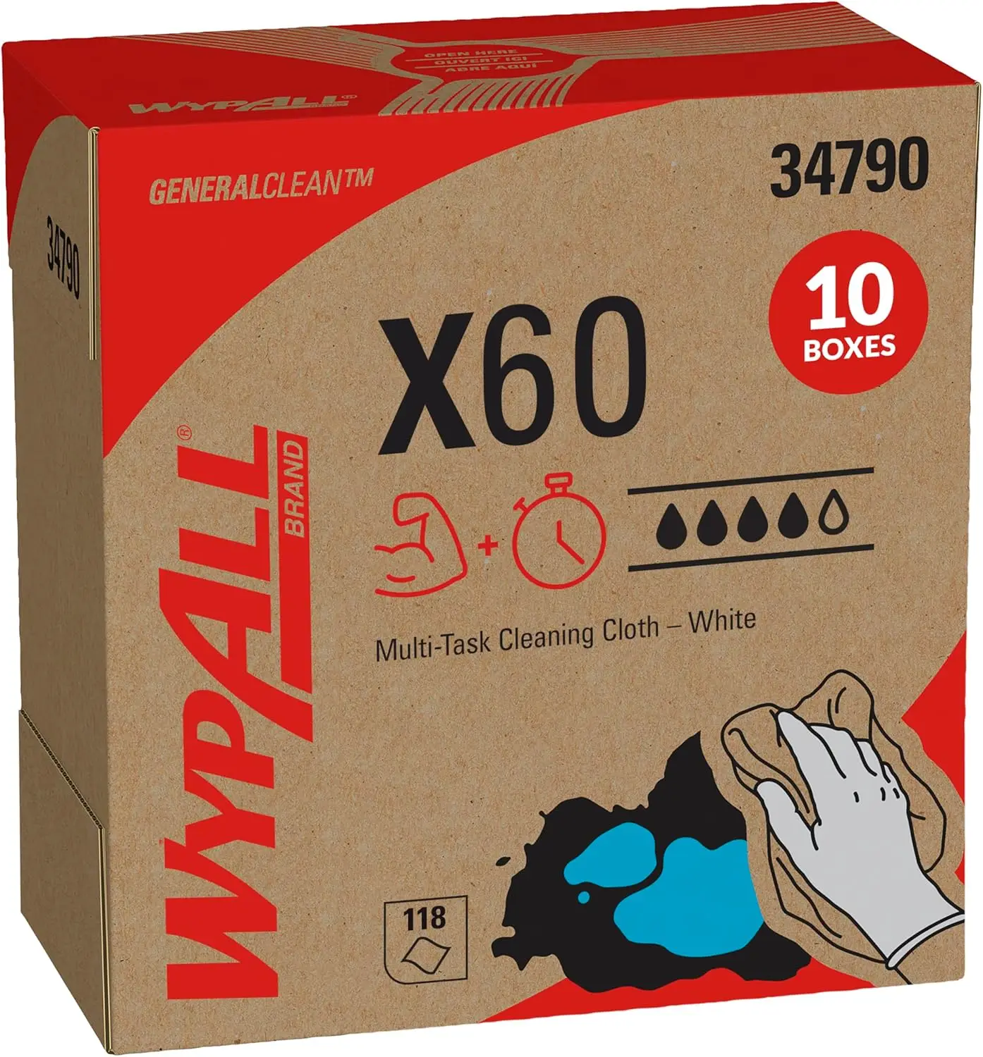 

Multi-Task Cleaning Wipes, Pop-Up Box, Strong Absorbent Towels, White (10 Boxes of 118 Sheets)