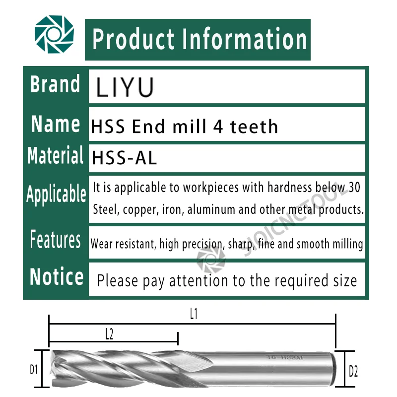 LIYU 엔드 밀 고정밀 HSS 금속 커터 Co8 코발트 D1-32mm 2 3 4 플루트 치아 알루미늄 밀링 도구 키 인승 라우터 비트