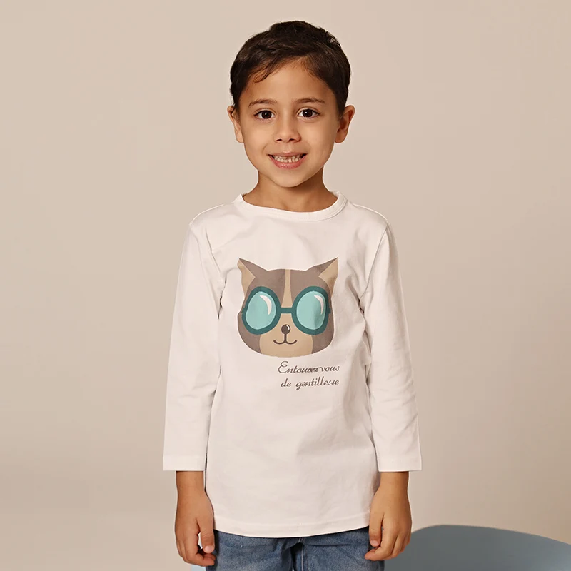 AA SS25 Children Clothes Boy and Girl Cat with Sunglasses Printed Tee Shirt with Denim and Ribbed Skirt/Leggings Kid Casual Wear