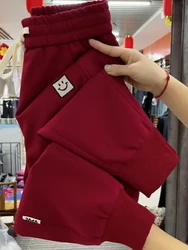 2023 Winter Autumn New Fashion Women Elastic Waist Loose Pants Pocket embroidery Cotton Casual Harem Pants Female Trousers