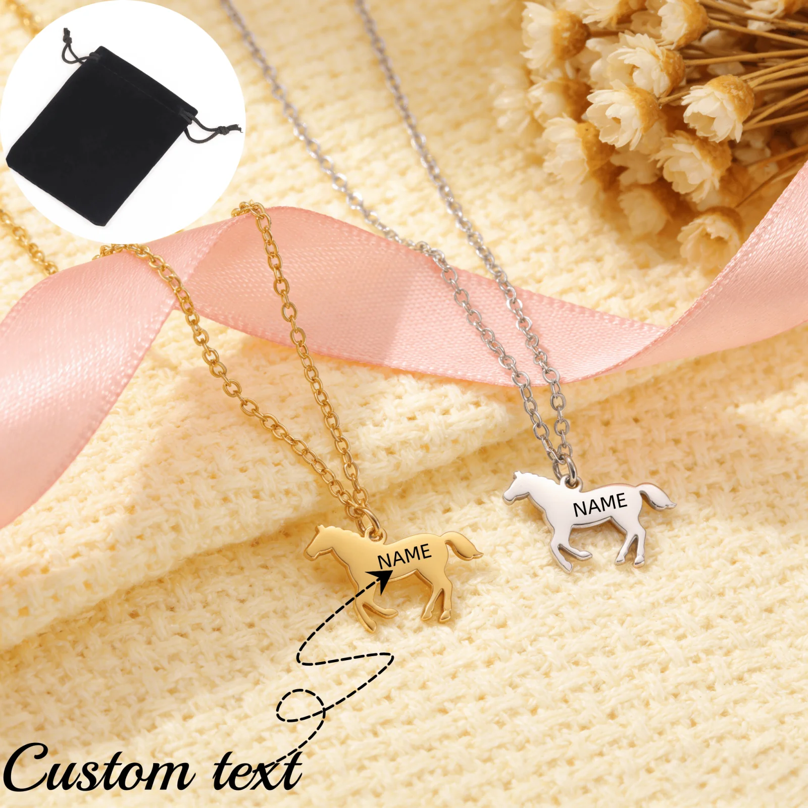 Customized Name Text Fashion Animal Horse Necklace Stainless Steel Horse Animal Jewelry Necklace Valentine's Day Gift