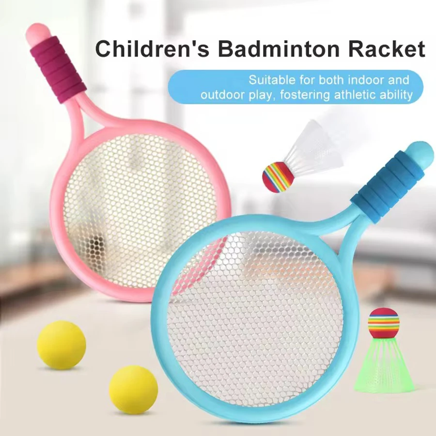 ชุดของเล่นไม้เทนนิสพร้อมลูกขนไก่สําหรับเด็กกิจกรรมกลางแจ้งในร่ม