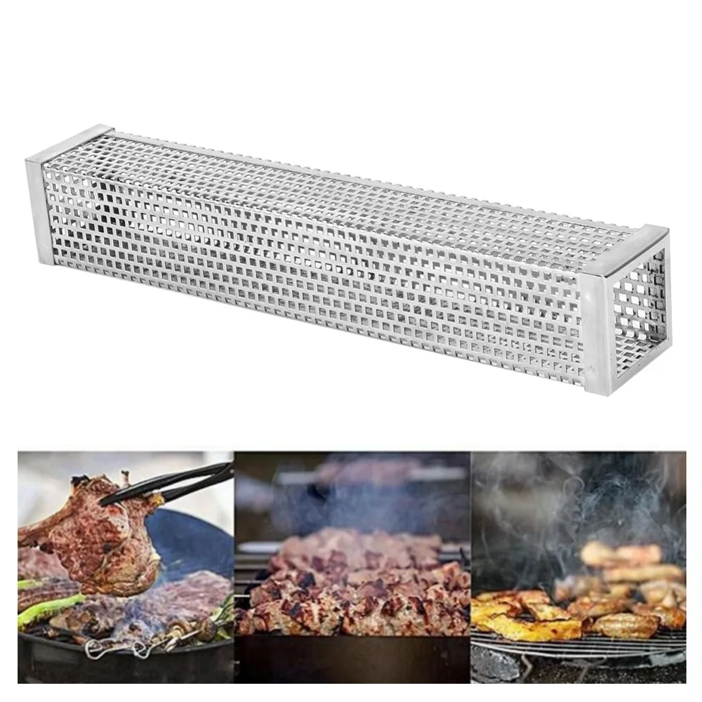 Stainless Steel BBQ Smoker Tube Silver Triangle Shape Pellet Smoker Tube Square Shape Wood Pellet Use Smoker Accessory
