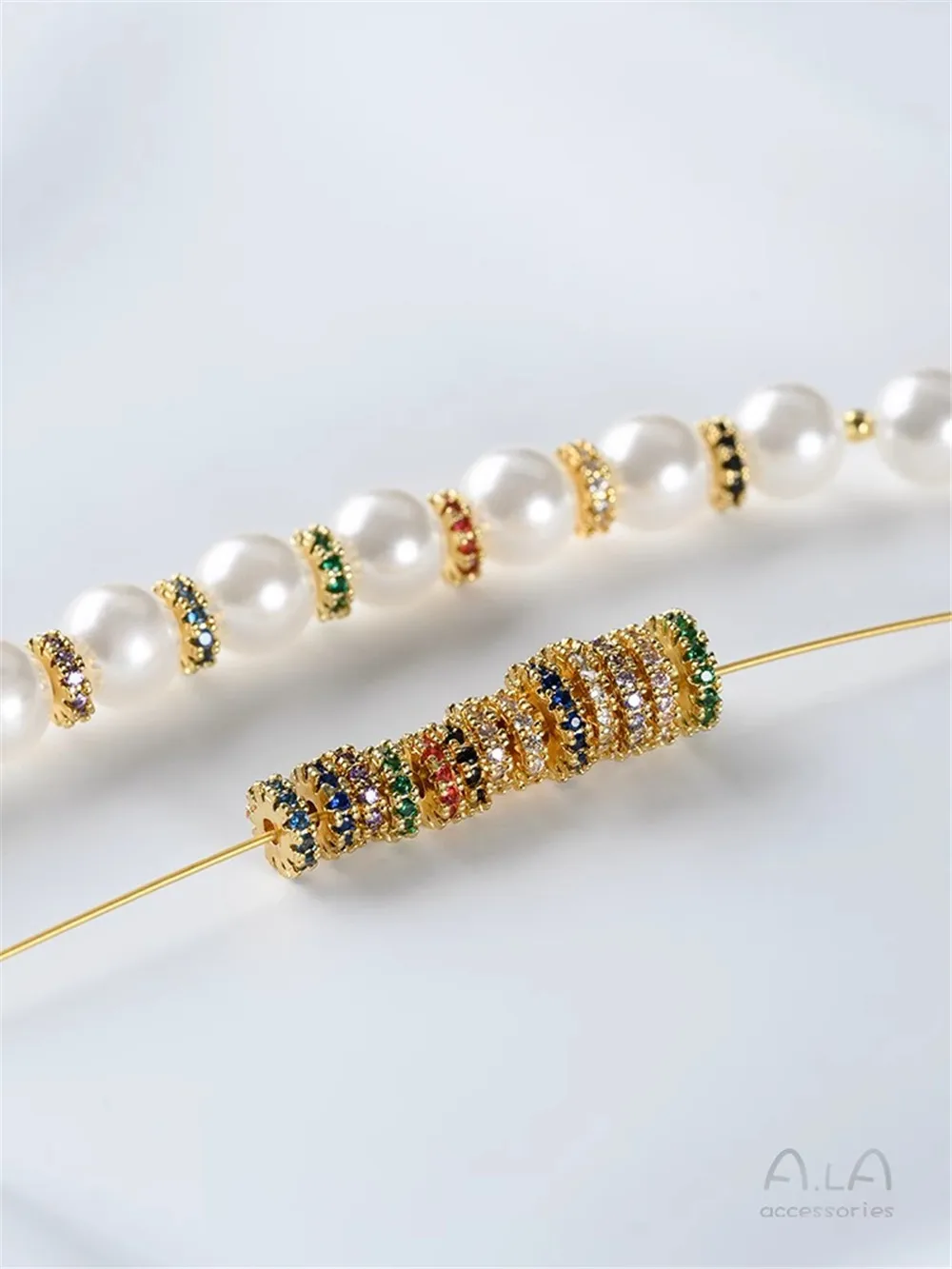 

18K Gold-coated Inlaid Colored Zircon Gear Spacer Handmade Beaded Bead Spacer DIY Bracelet Jewelry Accessories