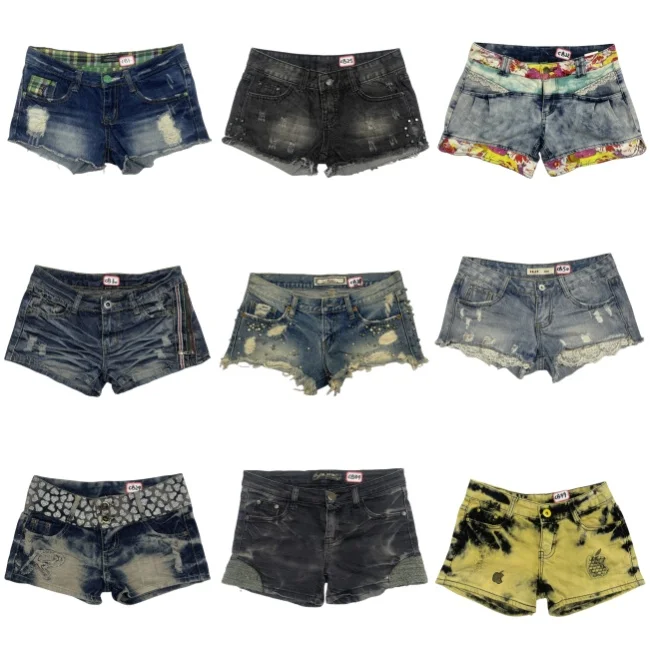 

Джинсовые шорты с низкой талией Millennium Y2K Спецодежда с талией Потертая Harajuku Ретро Американский Sle Super ort orts