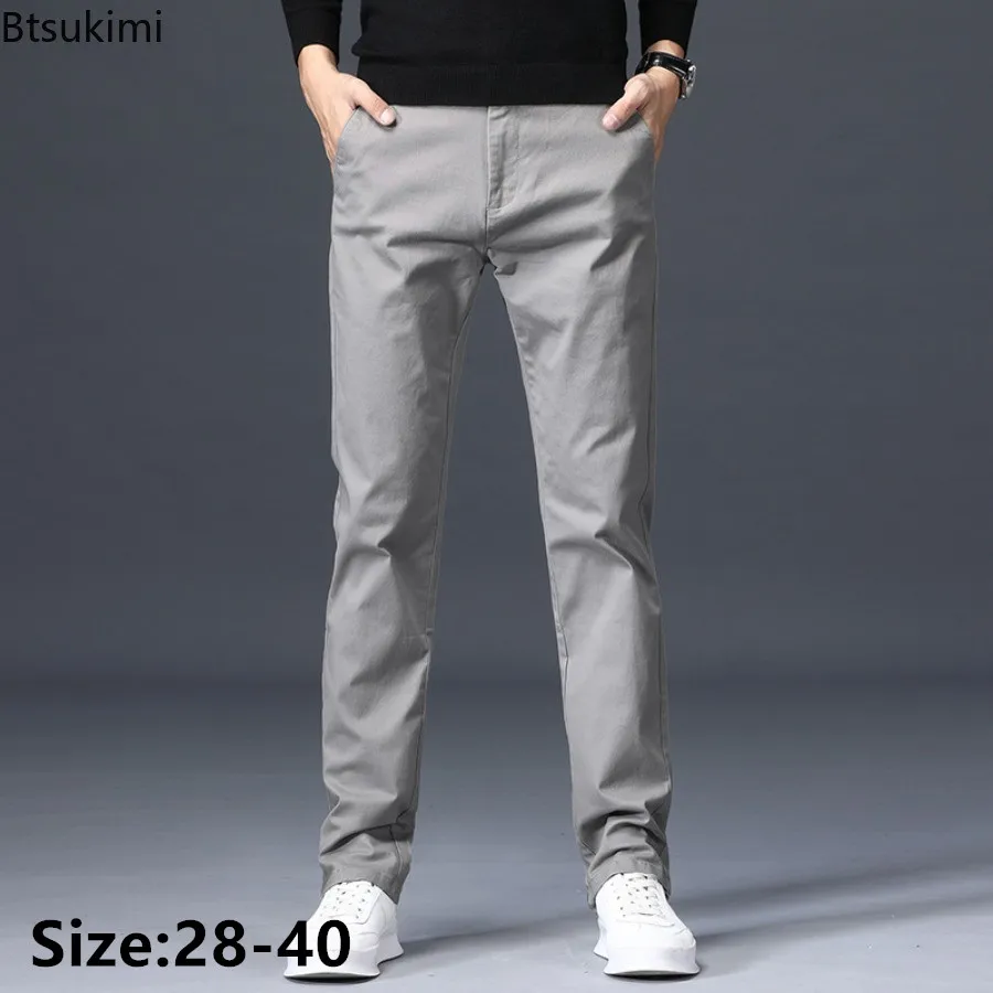 

Spring New Men's Casual Pants Trend Design Versatile Cotton Trousers Basic Straight Solid Loose Business Formal Trousers for Men