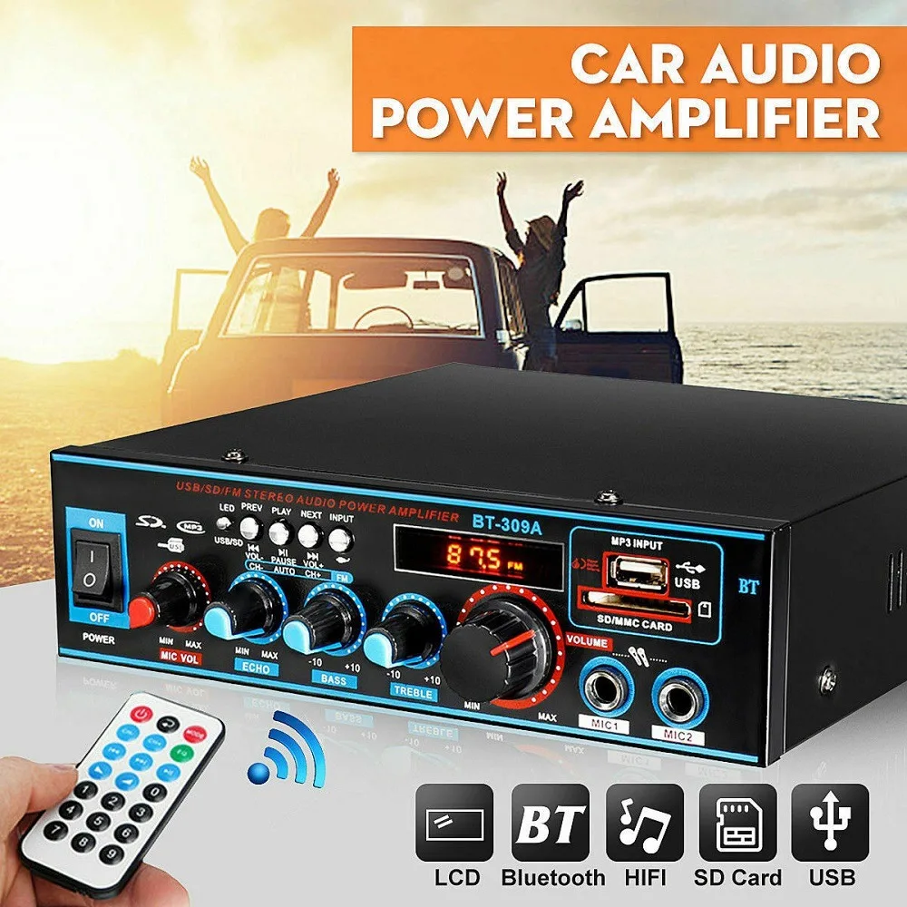 BT-309A 220v 800w bluetooth 5.0 amplificador para alto-falantes 2.0 canais de potência áudio do carro amp baixo alta fidelidade leitor música plugue da ue