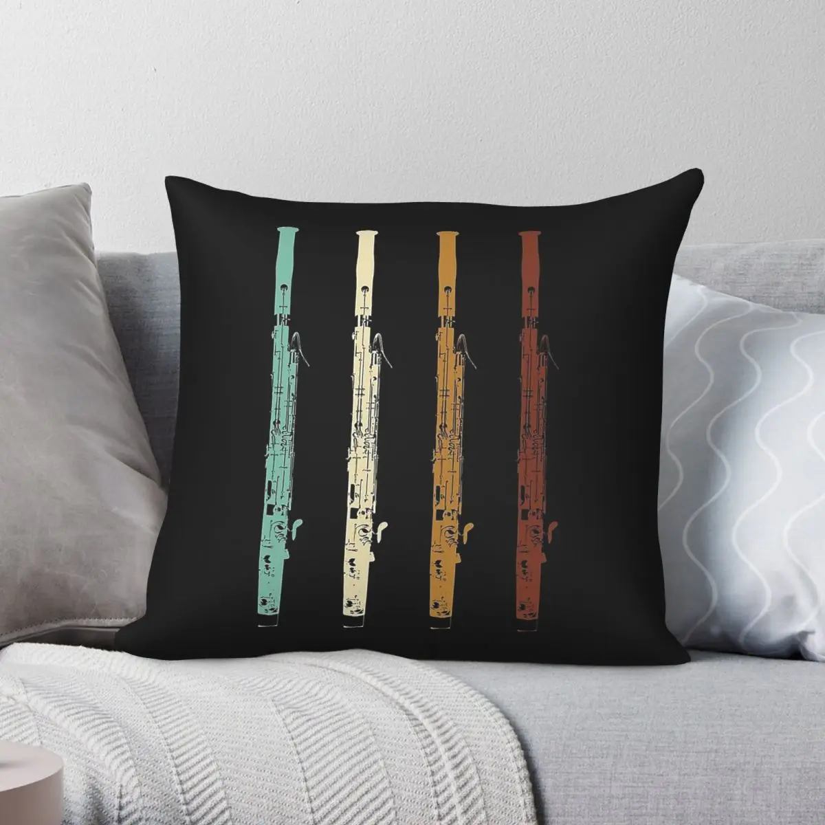 Retro Vintage Bassoon Square Pillowcase Polyester Linen Velvet Pattern Zip Decor Sofa Seater 45x45