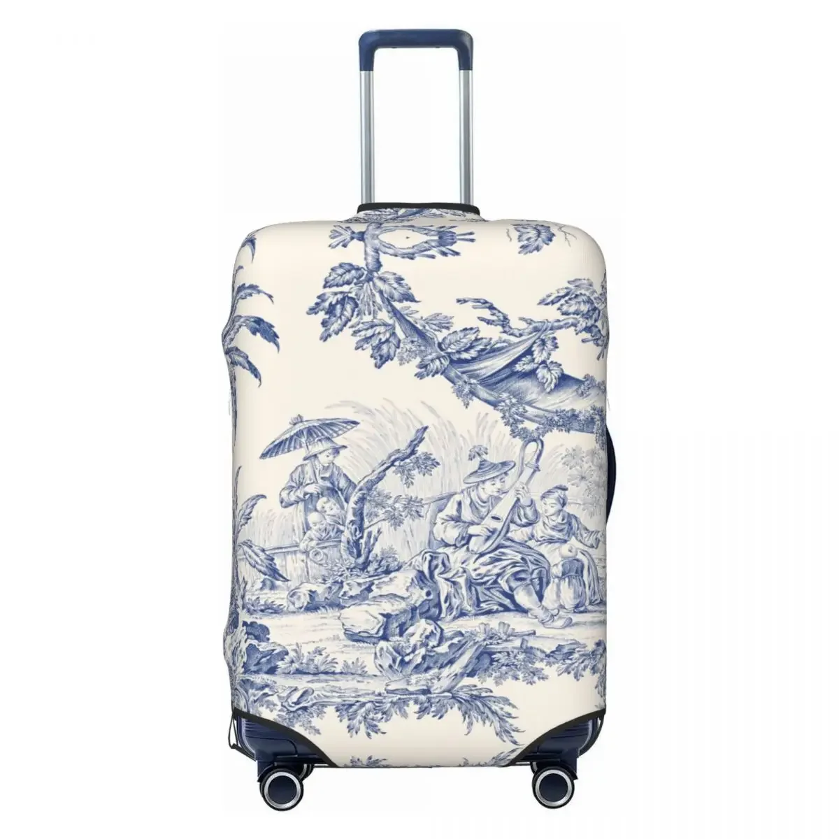 Classic French Toile De Jouy Navy Blue Motif Pattern Luggage Cover Protector  Travel Suitcase Protective Cover for 18-32 Inch