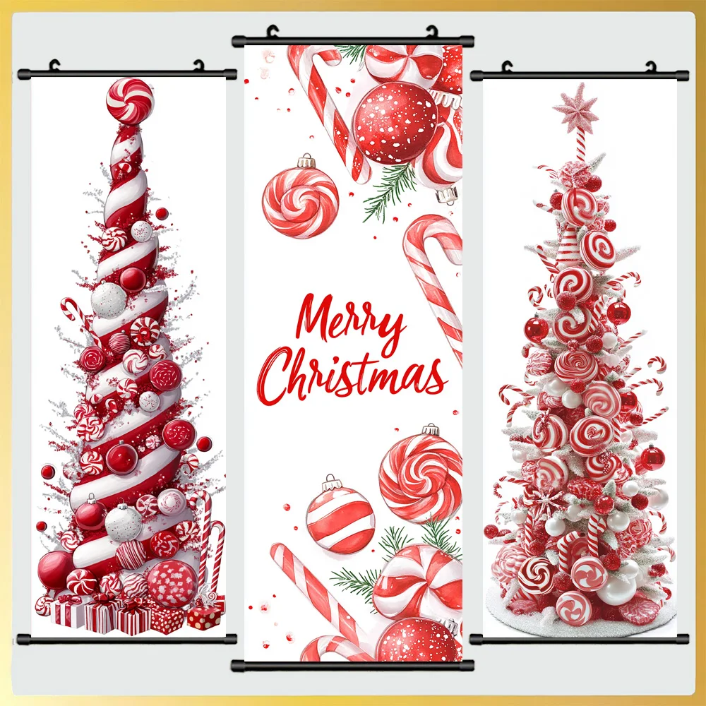 Candy Themed Christmas Tree C , Christmas Day Decoration Hanging Painting,  Ideal Holiday Gift, 16x47 inches