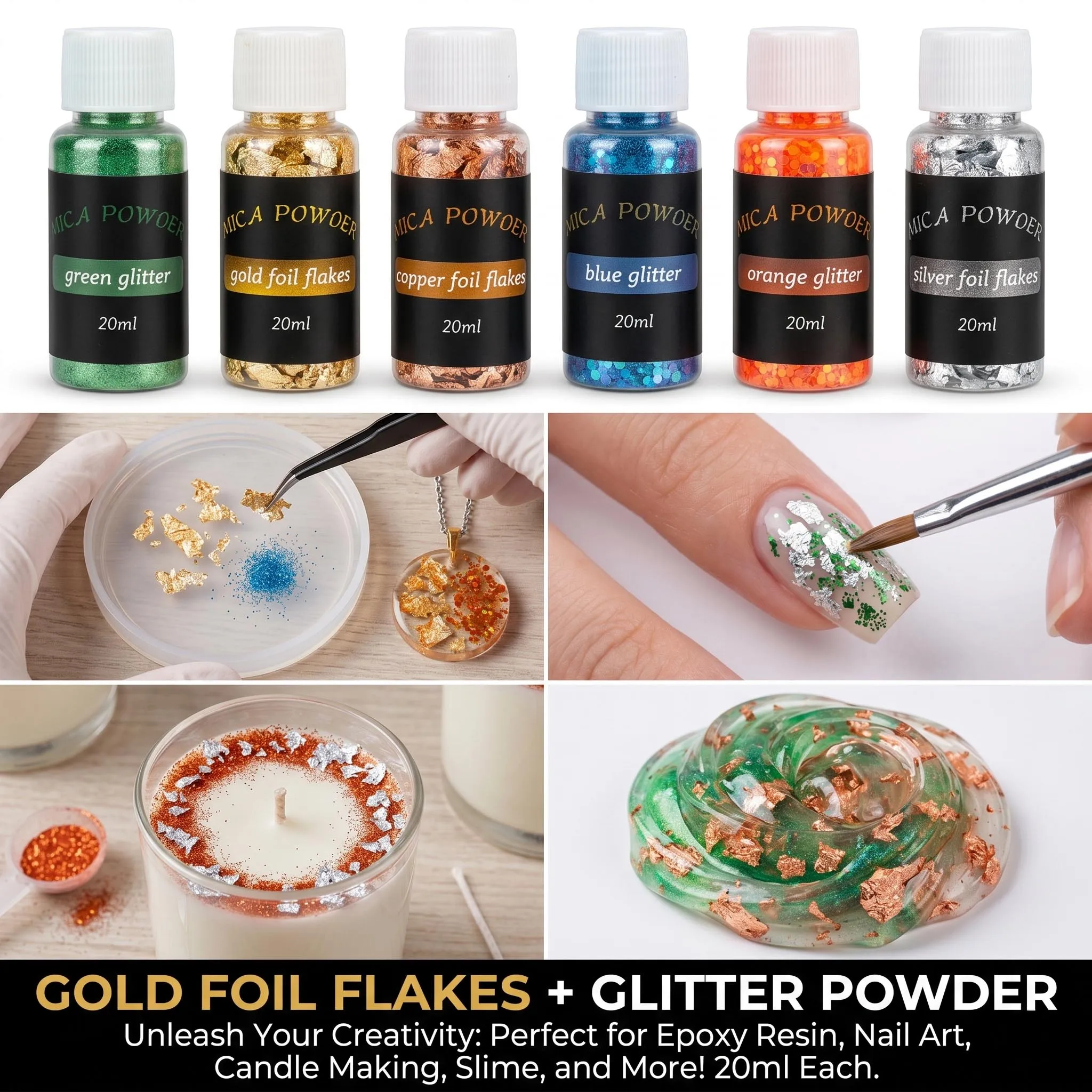 Mica Flake Resin - 18 Colors Mica Powder Set with