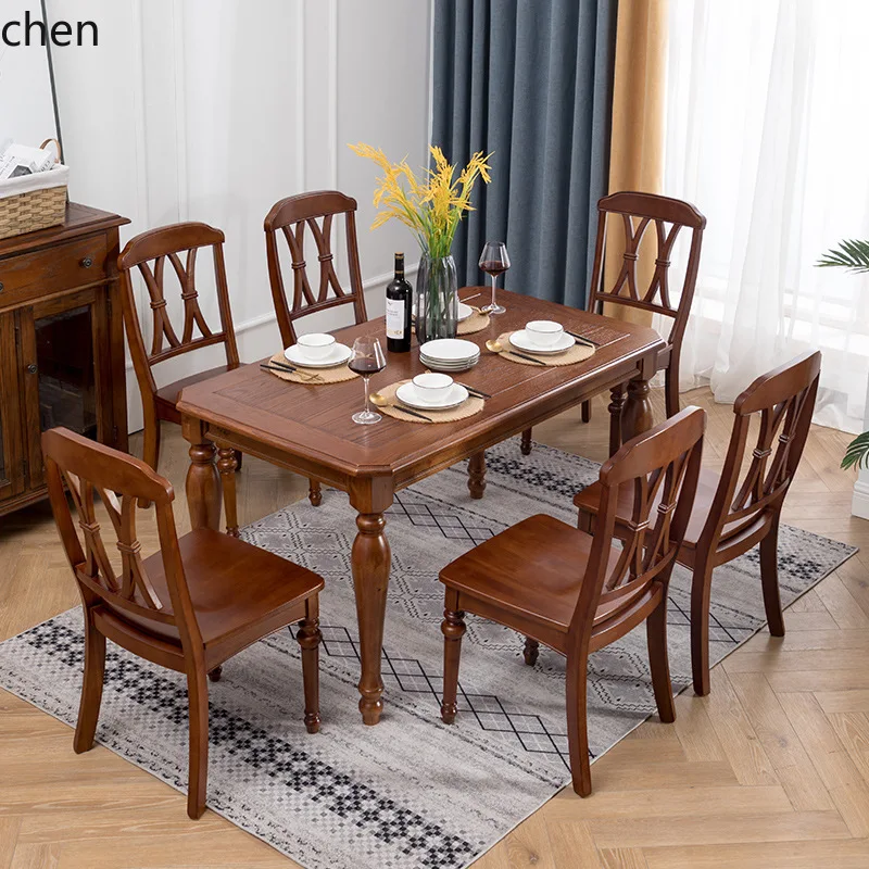 PYH Dining Table Vintage Solid Wood Western Small Apartment Rectangular Chair Set Coffee Dining Table