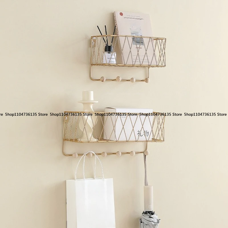 Creative Wall Shelf, Hook Finishing Wrought Iron Storage Shelf, Living Room, Bedroom, Bathroom, Study, Kitchen