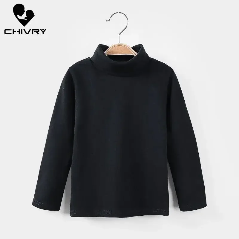 New 2024 Autumn Winter Boys Girls Kids Fashion Solid T Shirt Tops Children O-neck Long Sleeve Warm Casual T-shirts