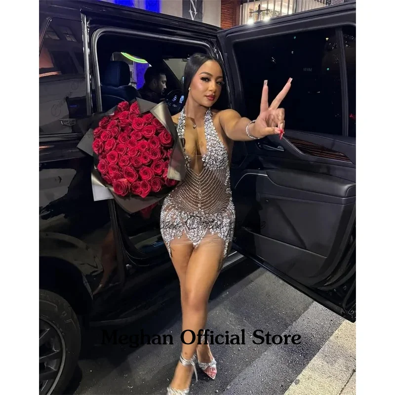 

Luxury Rhinestones Short Prom Dress Black Girl Customized Mini Cocktail Dresses Birthday Party Dress Vestidos De Graduación