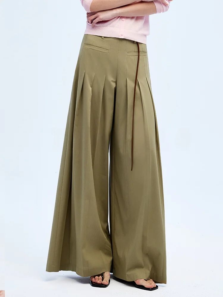 

Thecelo Khaki een Loose Wide Leg Pleated Lazy Skirt Pants Spring Summer New Sle Casual Pants Commute Sle l Waist