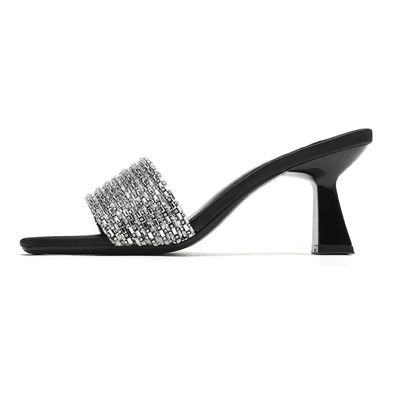 

Gorasion New Female Summer Sexy Slippers Square Wine Glass Heel High Heels Fashion Rhinestone Sandals Casual Women's Shoes