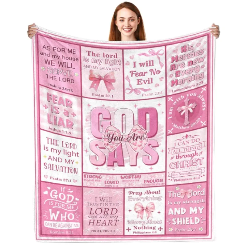 

Christian Women's Gift Inspiration Religious Birthday Catholic Spirit Gift, Girl Pink Bow Bible Blanket